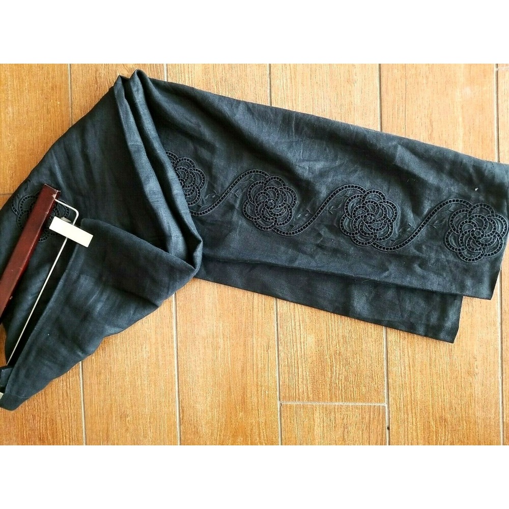 Leggiadro Women's Linen Wide Leg Side Zip Floral Embroidered‎ Black Pants Size 8